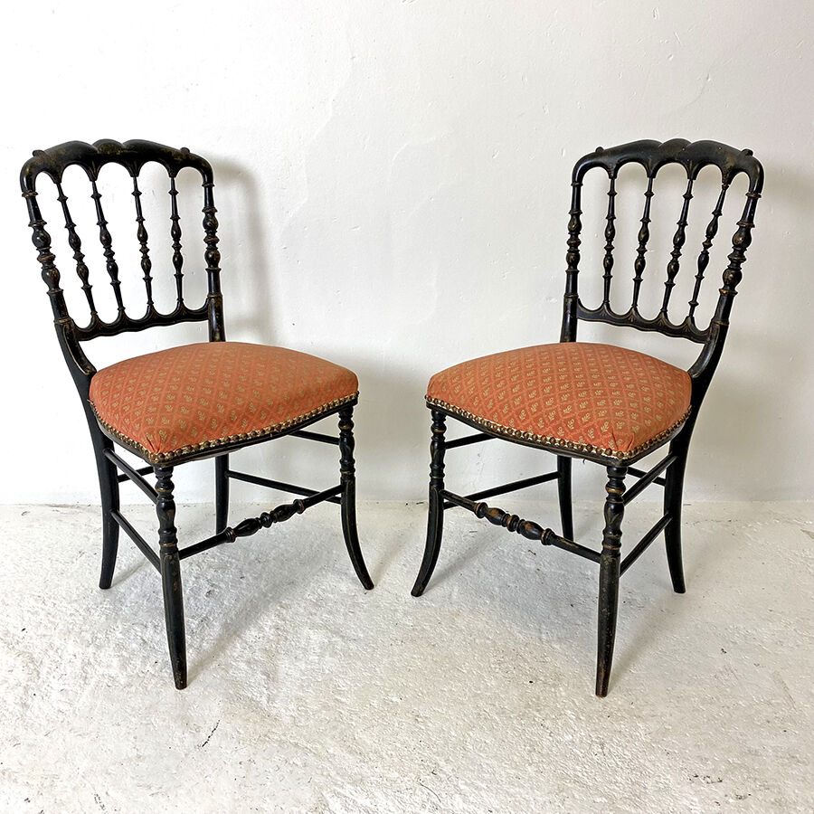 Pair of Blackened Wooden Napoleon III Chairs