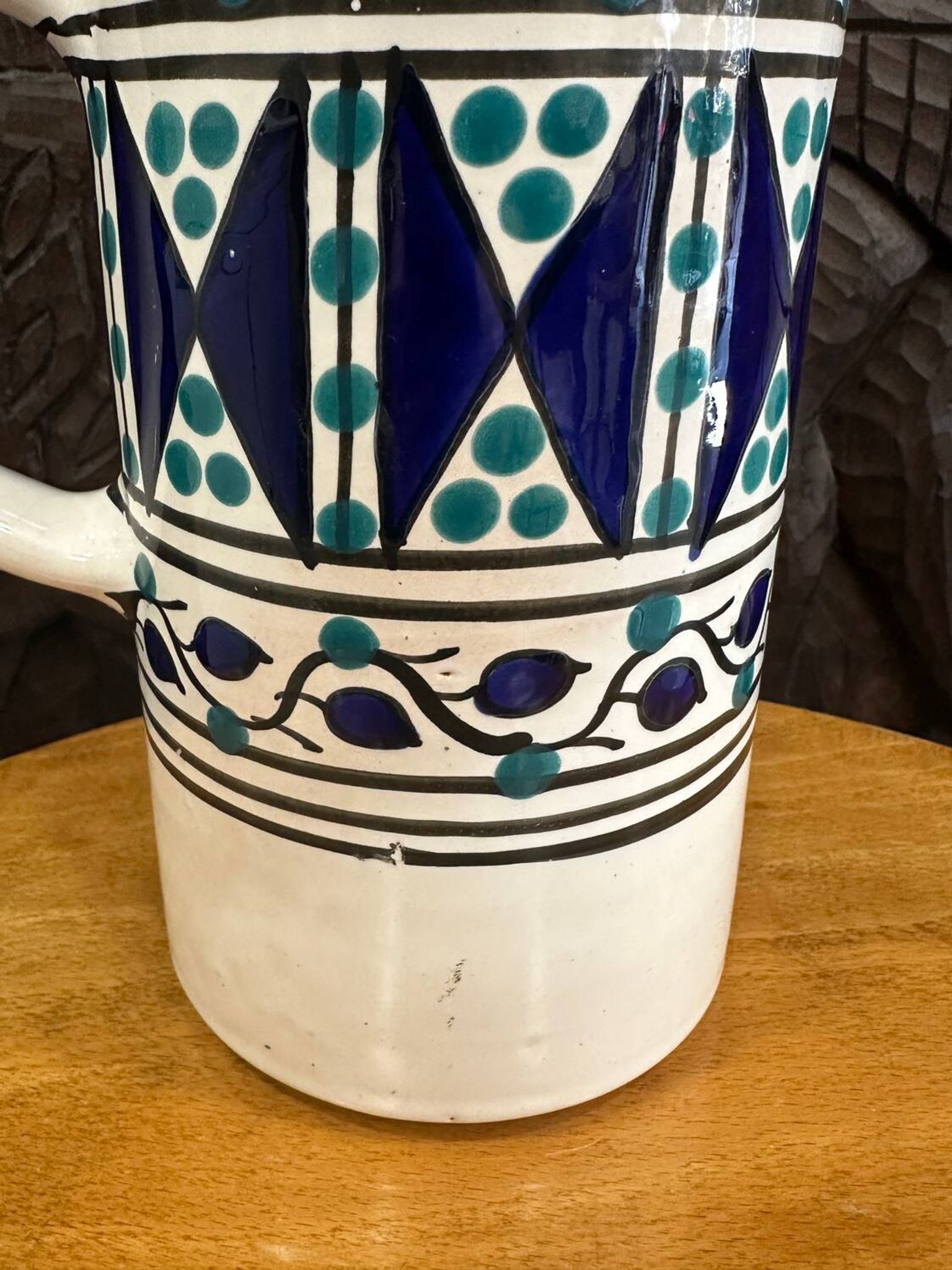 Handcrafted ceramic pitcher from Fes.