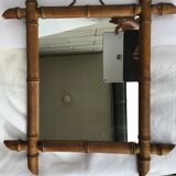 Miroir bois tourné bambou ancien 50x44cm