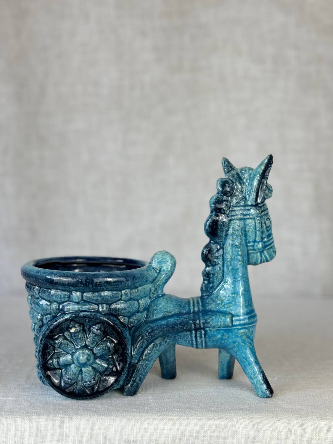 Vintage donkey turquoise blue plant pot / planter