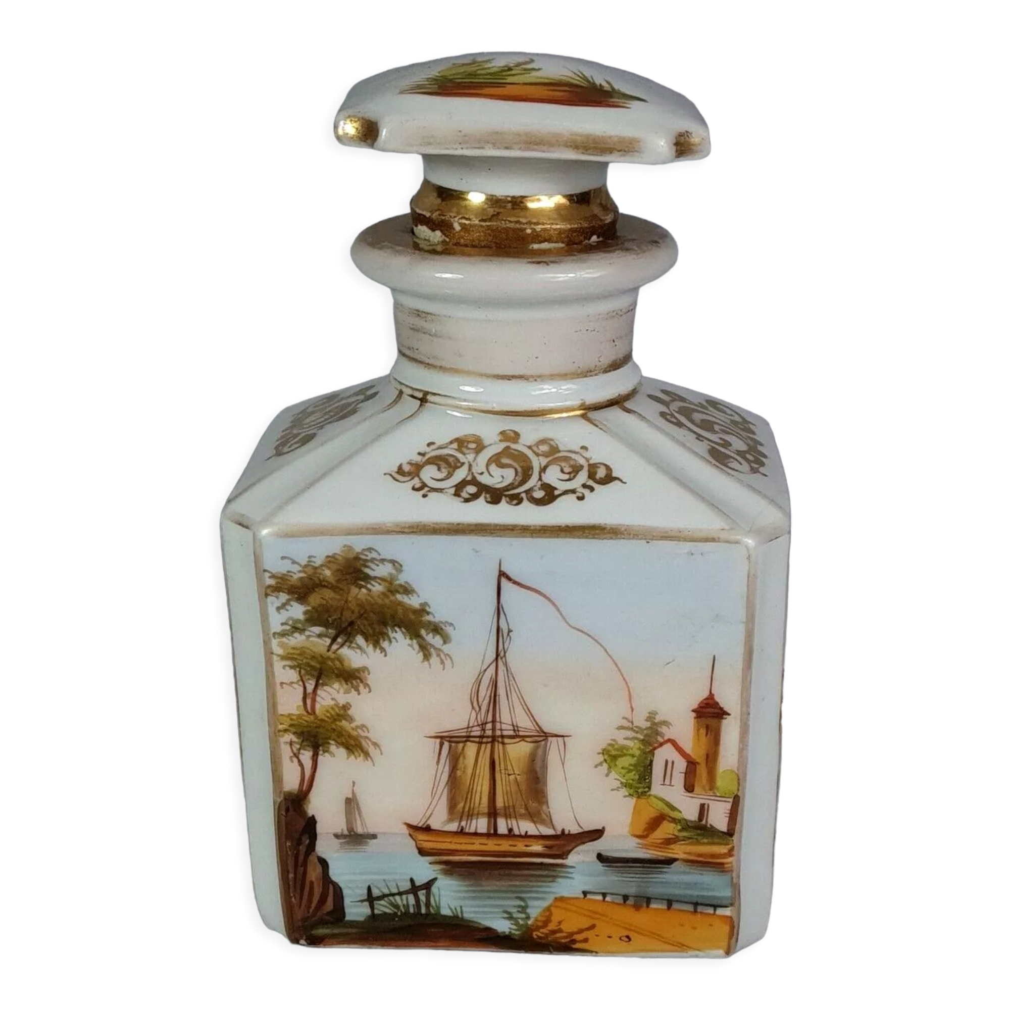 Porcelain bottle old Paris marine & bucolic decoration nineteenth century SB