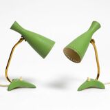 Pair of beautiful green Mid Century Modern Diabolo crow's foot table lamps