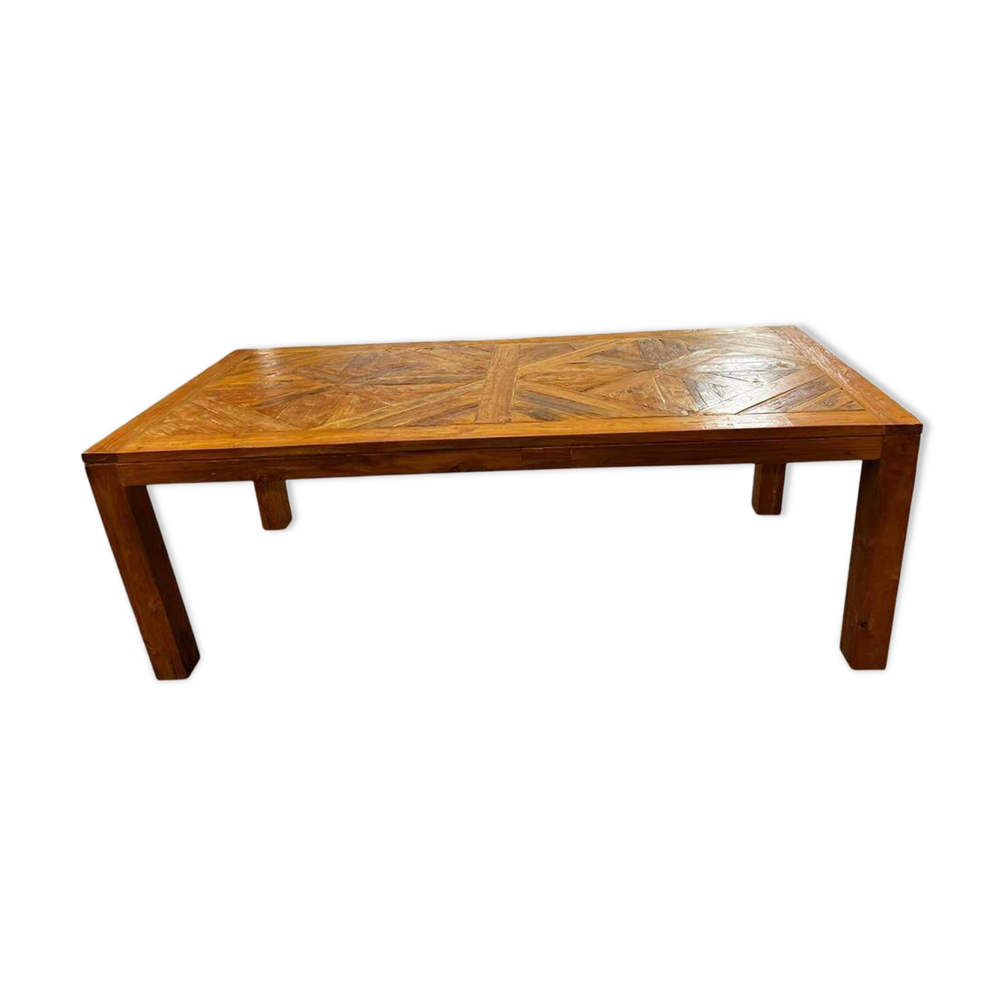 Table XL vintage en bois avec marqueterie