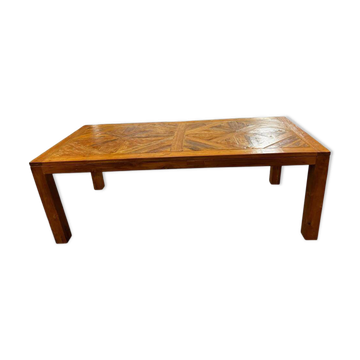 Table XL vintage en bois avec marqueterie