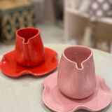 Set of mugs and cups of water lily ceramic handmade pop pink barbapapa