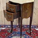 Louis XV style bedside table in rosewood, oak and marble top - made in the 70s