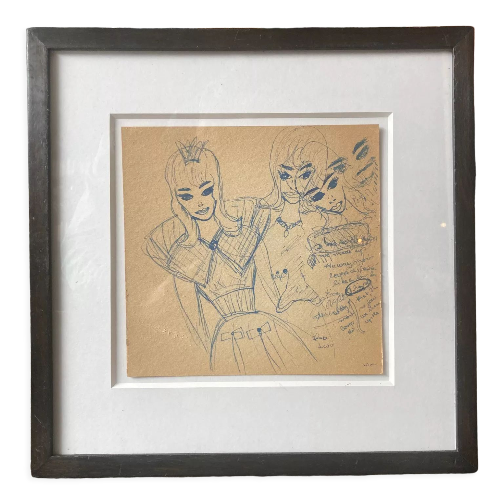 Drawing in blue ink by a teenage girl