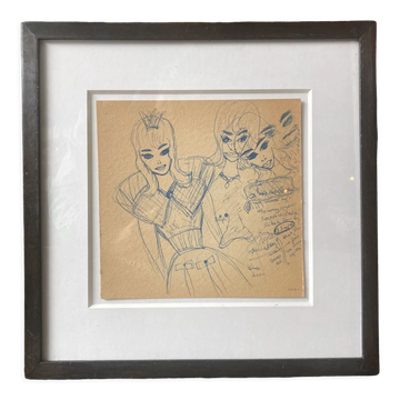 Drawing in blue ink by a teenage girl