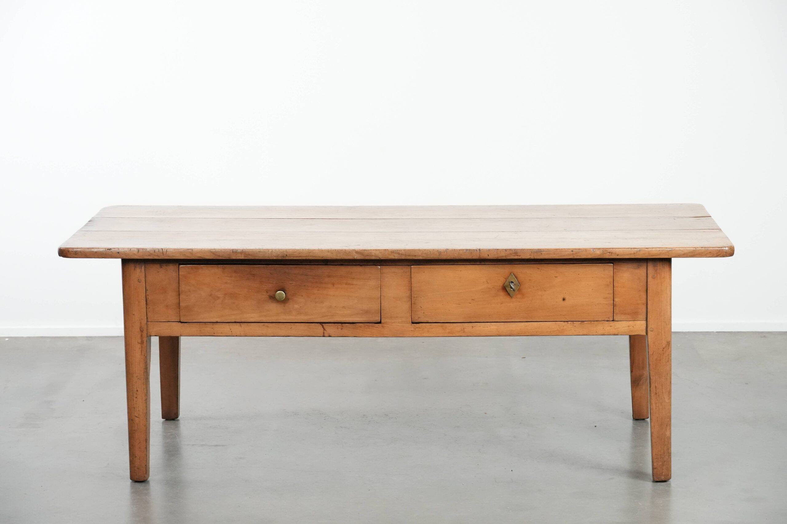 Fantastic antique French coffee table made of fruitwood with two drawers