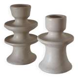 Set of two candlesticks in white tadelakt