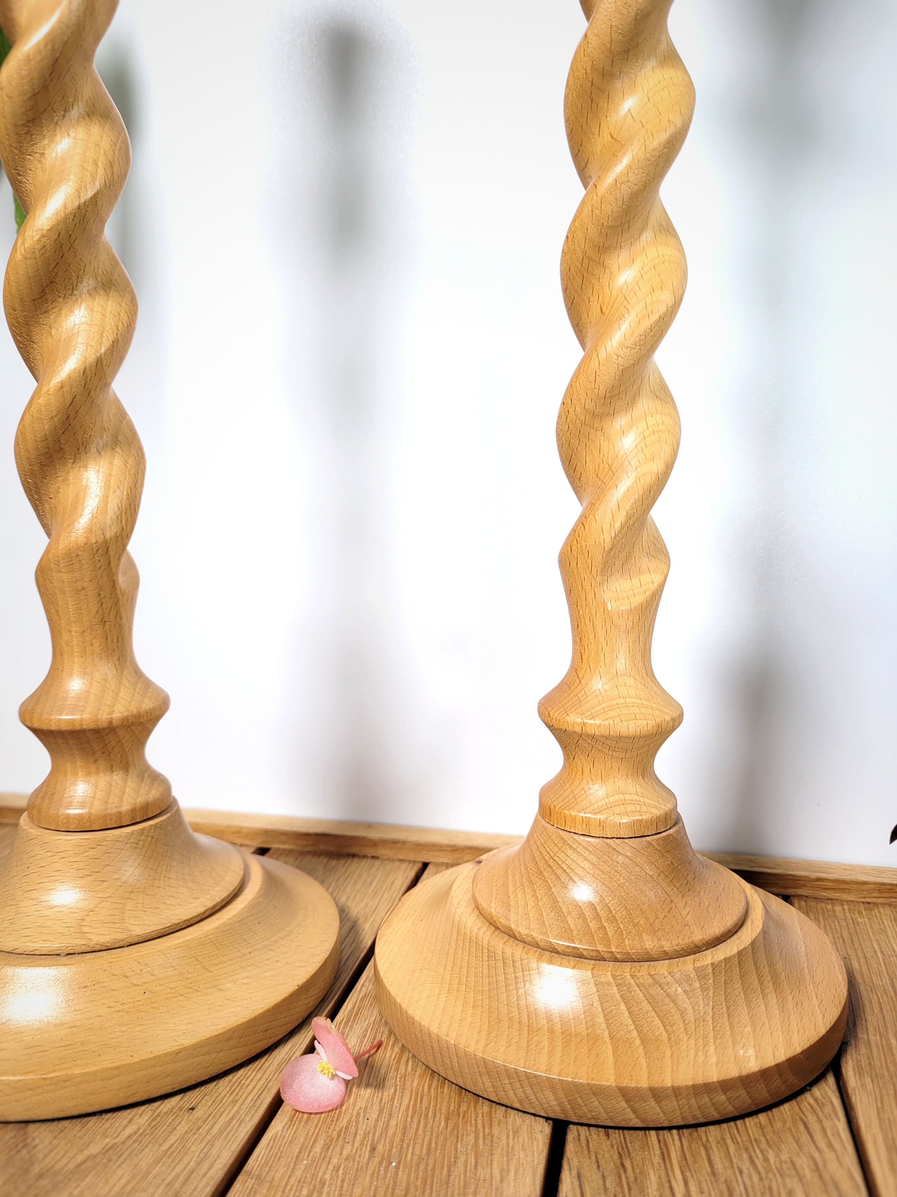 Pair of wooden candle holders