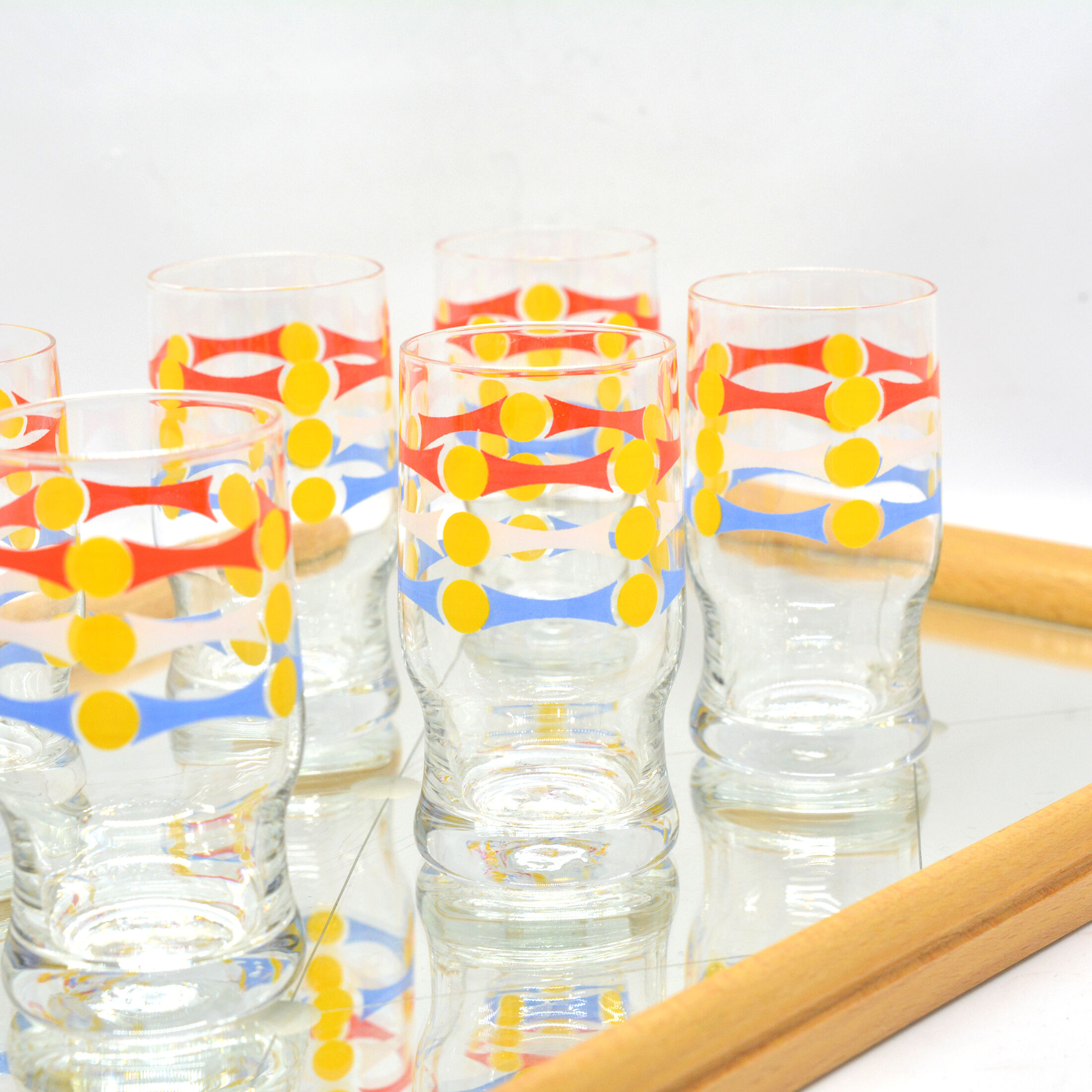 1960 set of 6 glasses with mirror tray, Germany