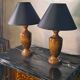 Pair of scandinavian design bedside lamps in turned wood elec ok 48x25