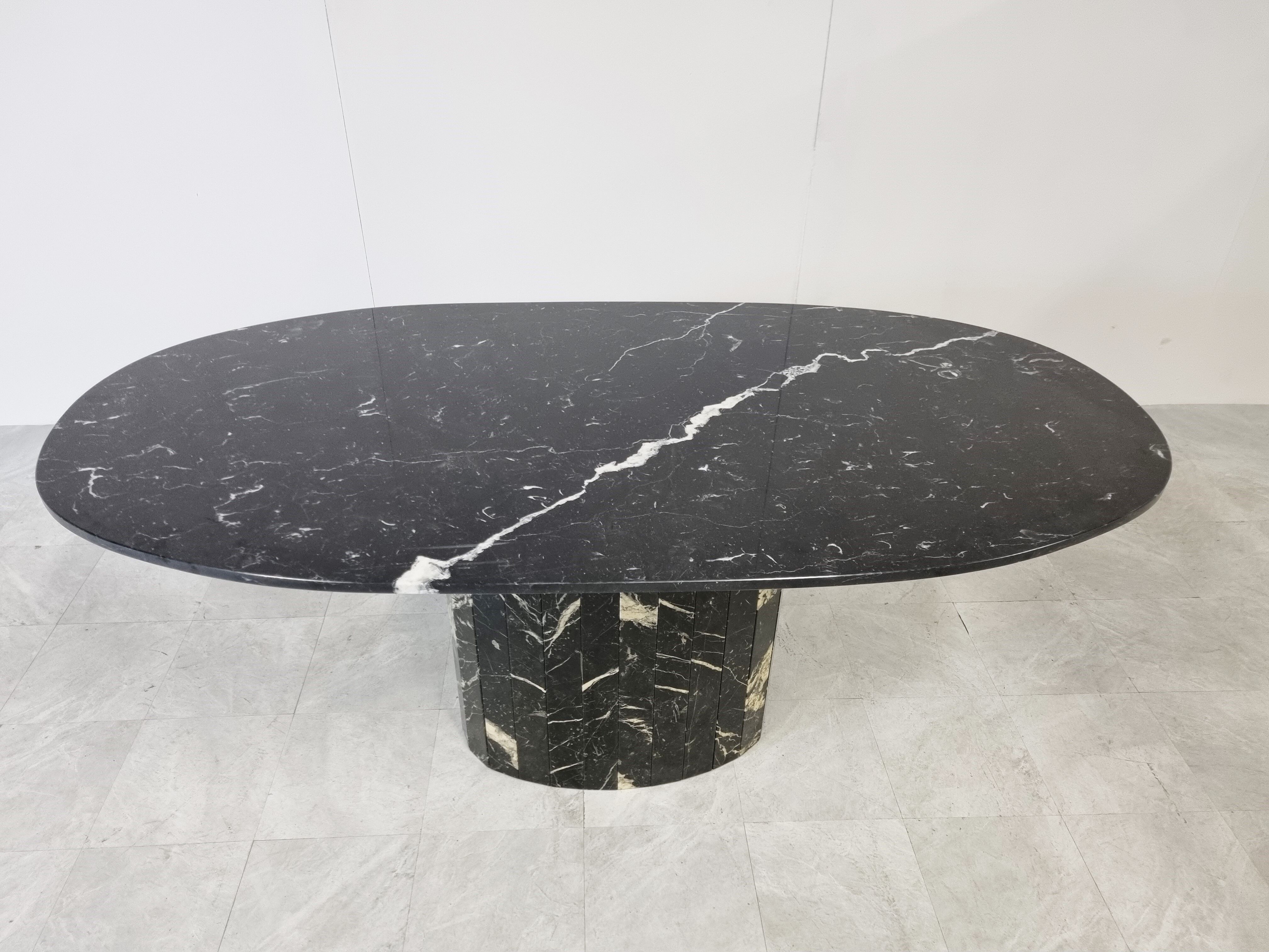 Vintage oval black marble dining table, 1970s