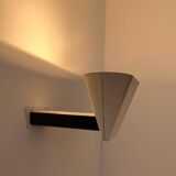 Vintage modernist wall lamp, cream and black lacquered metal, Italy 1970s