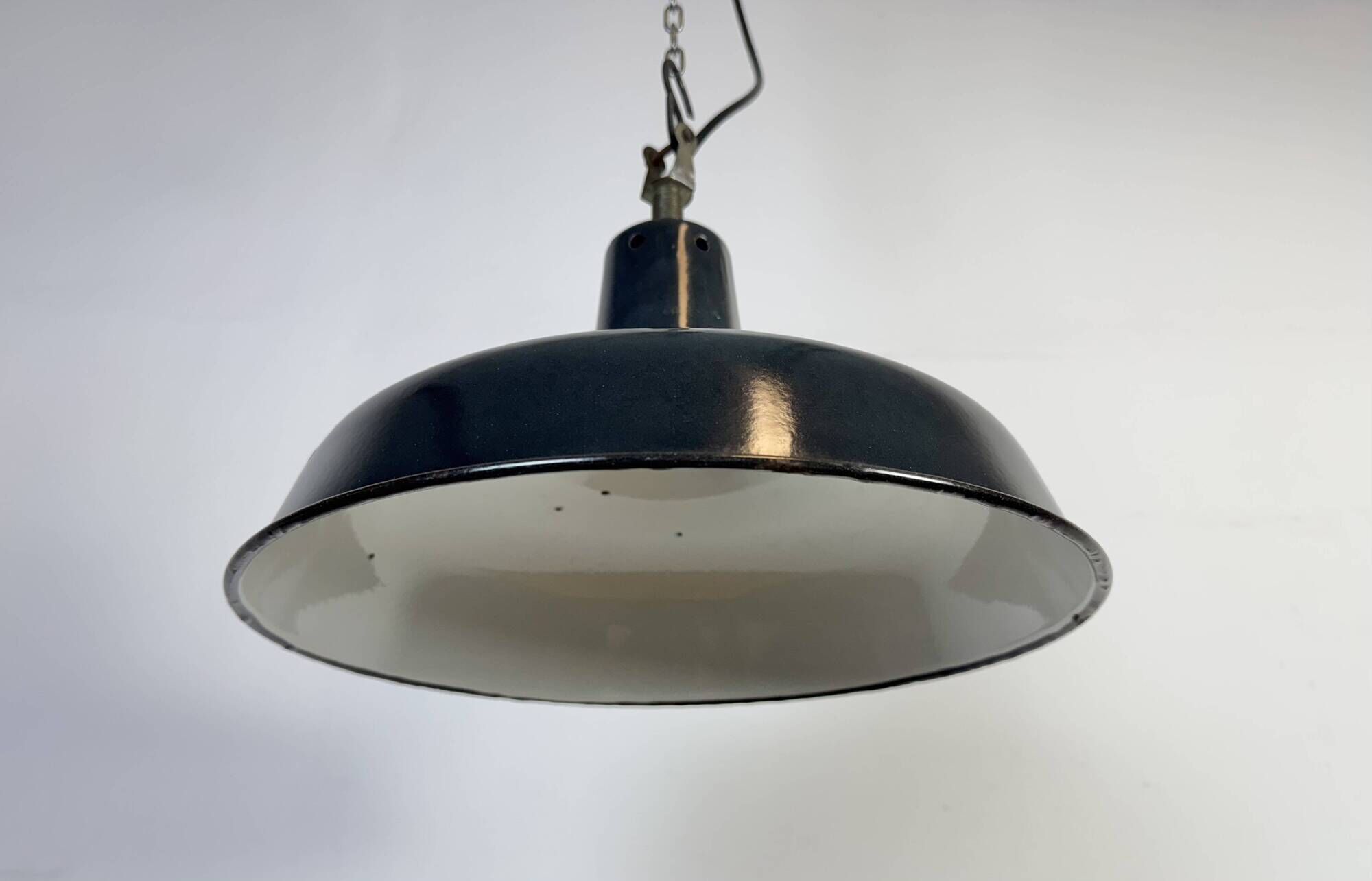 Industrial French Black Enamel Factory Pendant Lamp, 1960s
