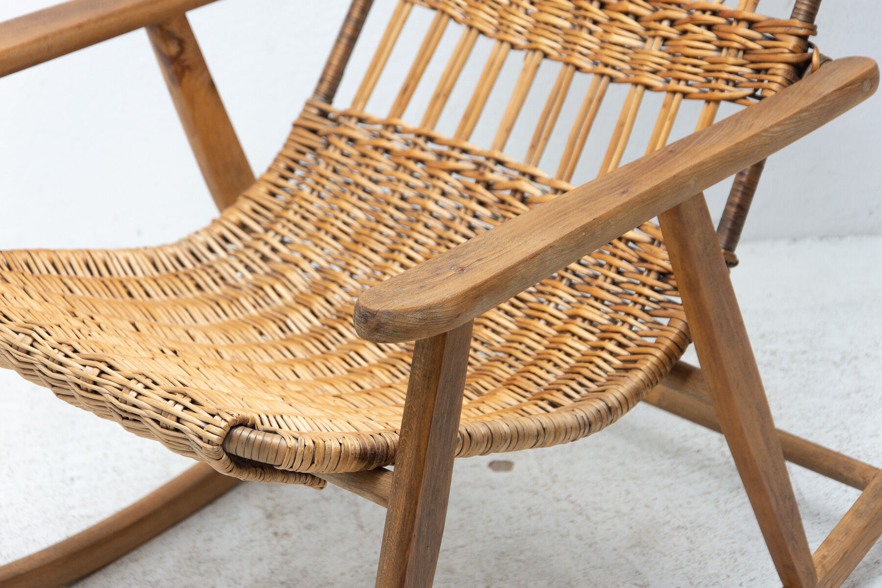 Mid century wicker rocking chair, czechoslovakia, 1960´s