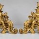 Pair of gilded bronze fire dogs Louis XV, musician putti