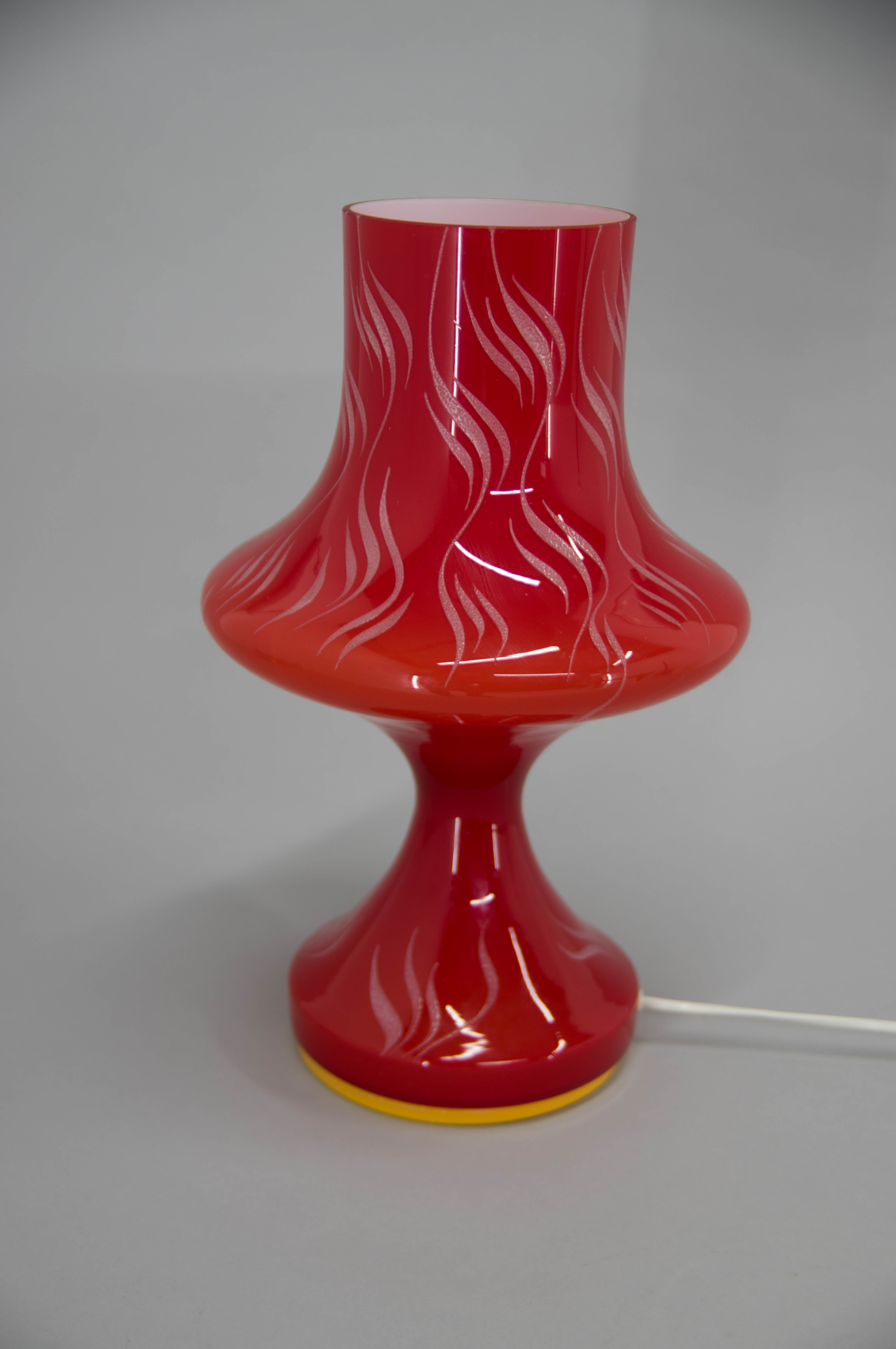 All Glass Red Table Lamp by Valasske Mezirici, 1970s