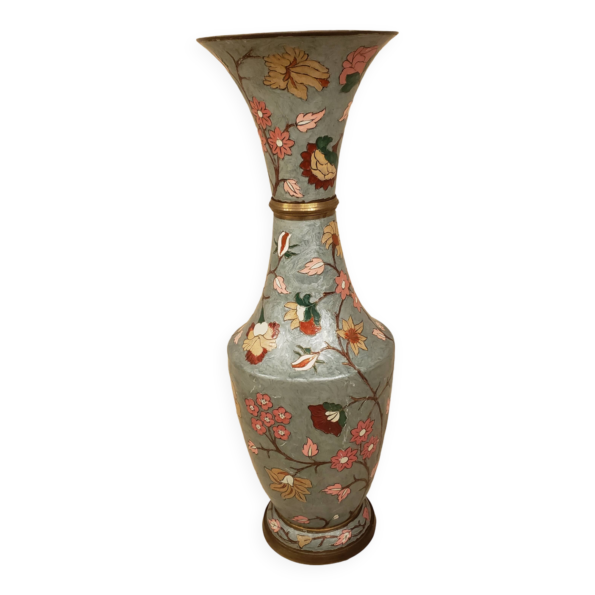 Large brass and cloisonné enamel vase