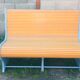 Vintage blue painted wood bench and wooden slats
