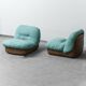 Paire de fauteuils Saporiti en tissu et cuir, modernisme vintage des années 1970