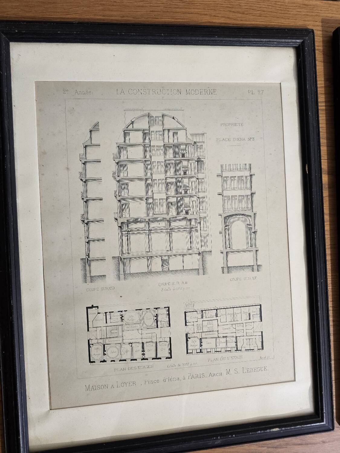 2 architect's plates under glass 1900