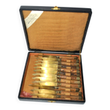 Set of 12 vintage gilded brass and wood cheese knives 1950 Coutelier Martin