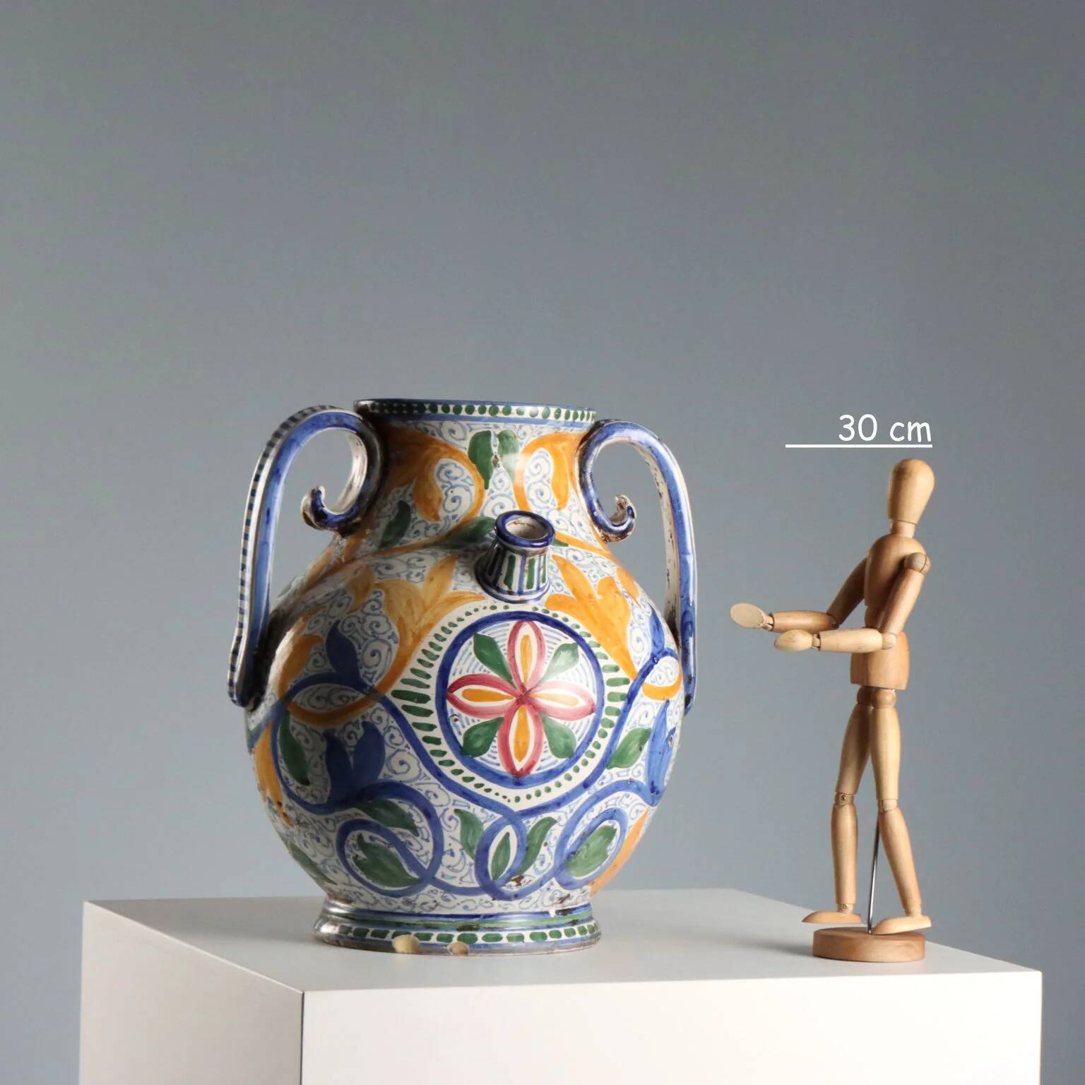 Ancient amphora in hand-painted majolica, Italy, 20th century