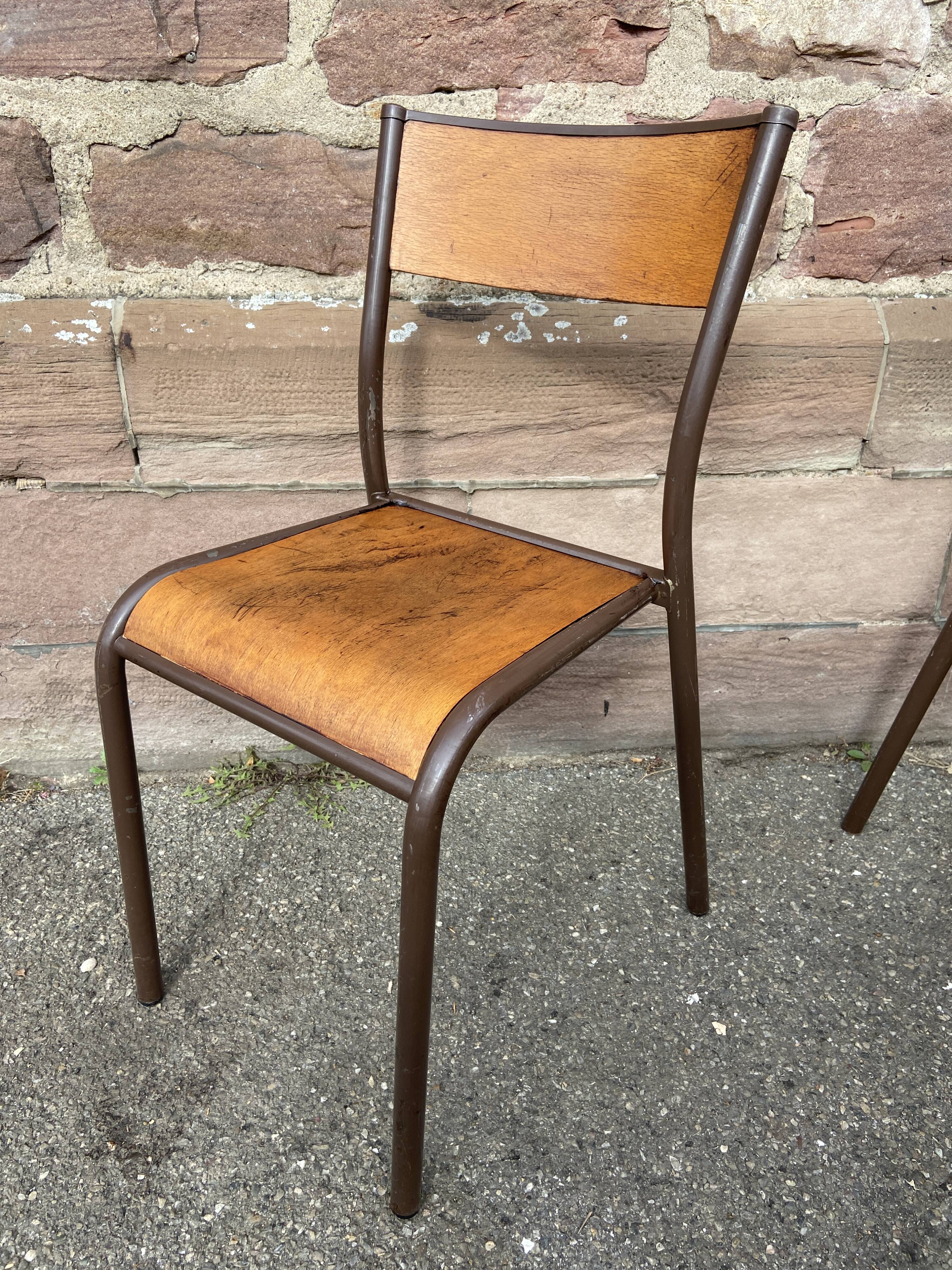Set of 6 vintage industrial school chairs for communities mullca delagrave tube & wood