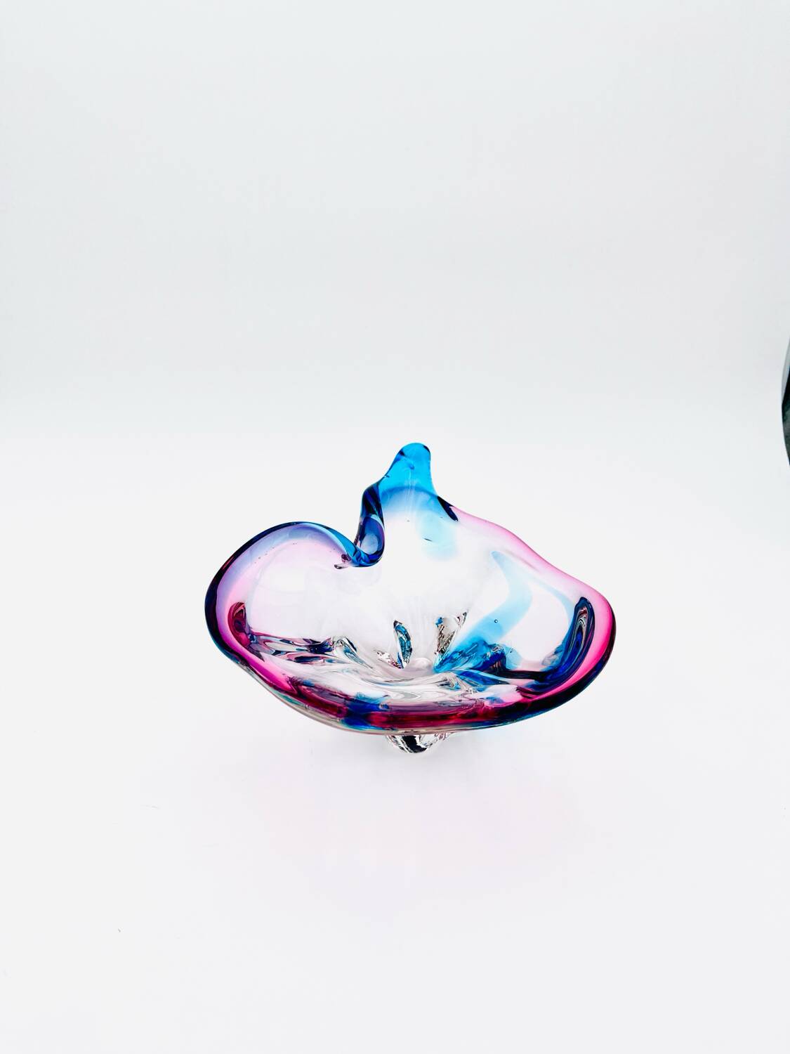 Murano Crystal Sommerso Organic Sculpture Bowl - Blue & Fuchsia