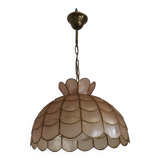 Vintage 1970s French Capiz Shell Light  Peach Scalloped Design Gold Trim