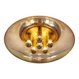 Large ceiling light in brass and blown bubble glass, Glasshütte Limburg, 1970.