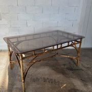 Dal Vera table in bamboo and rattan, Italian design 1970