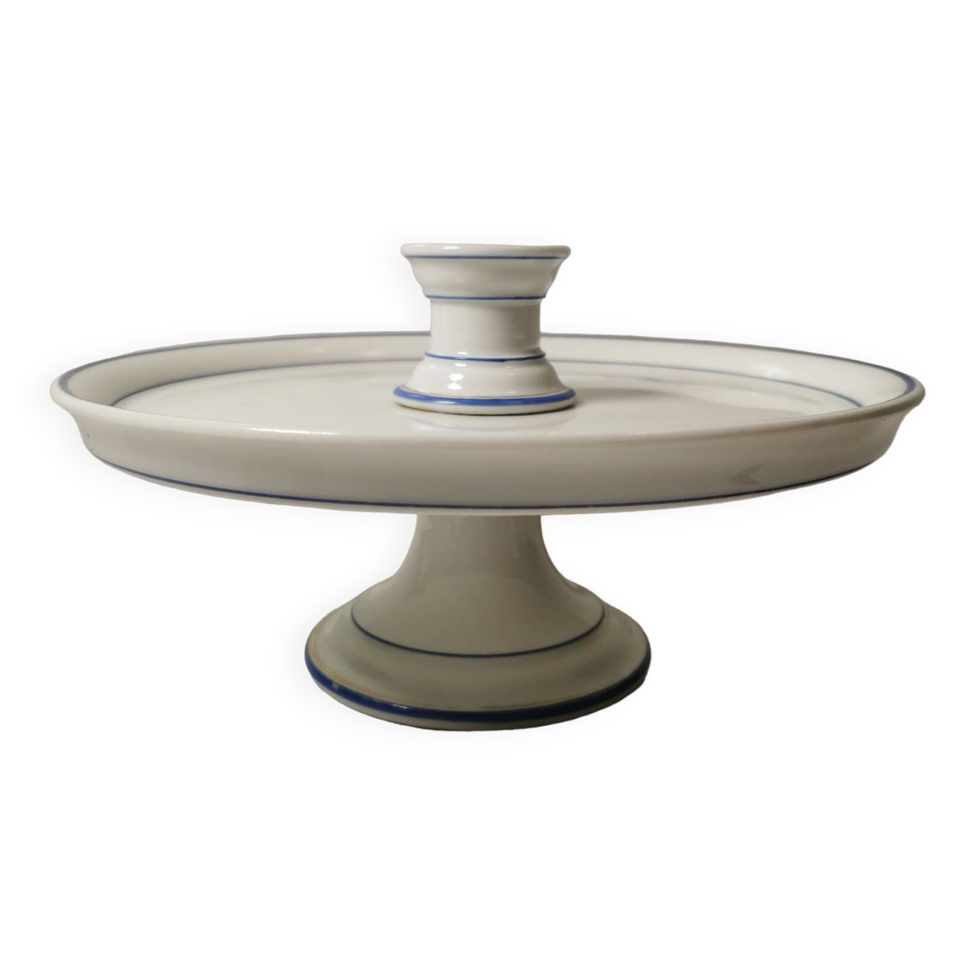 Cake tray / standing tray in white porcelain with elegant gold and blue edging