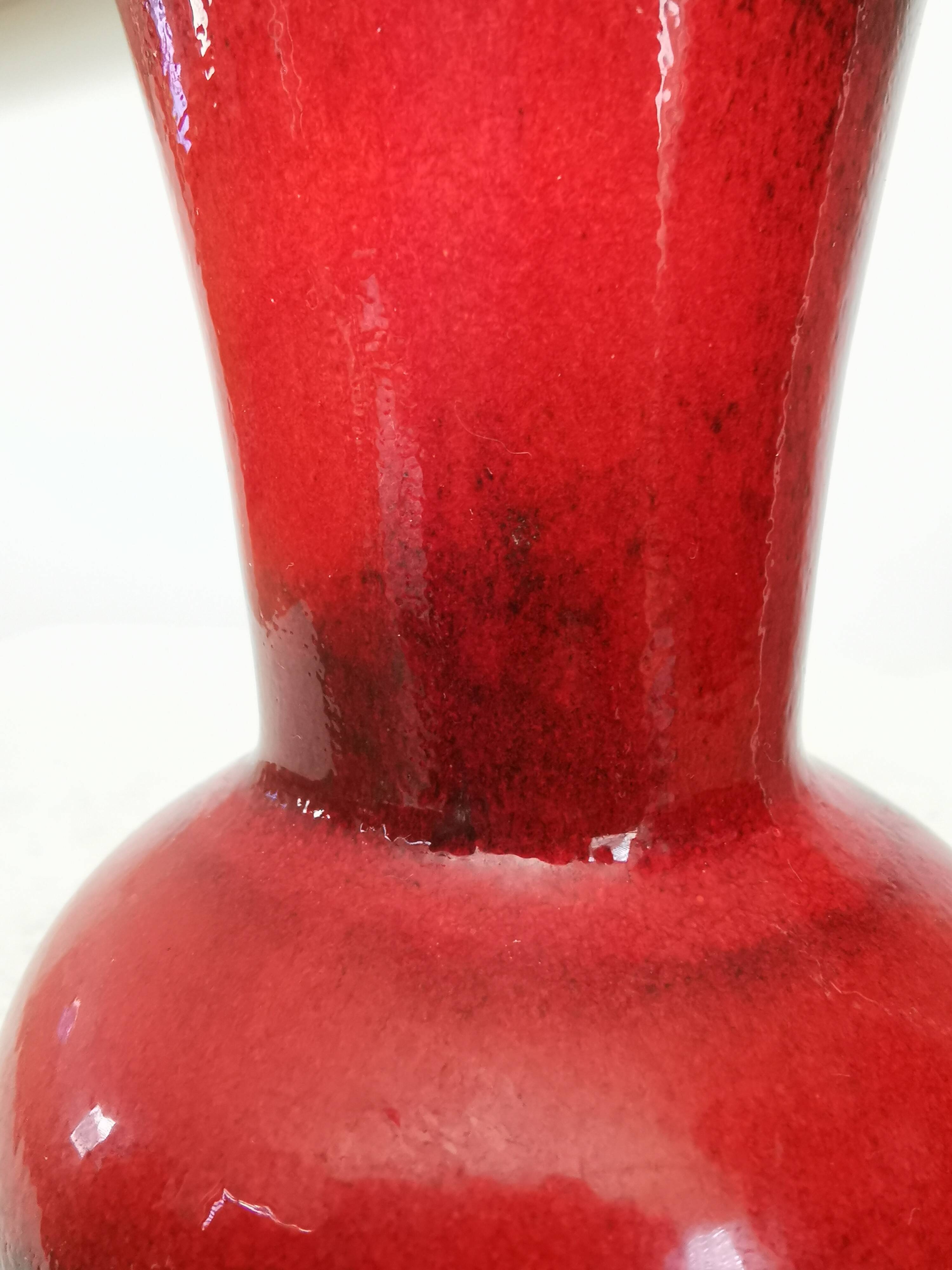 Vintage KIL Ceramic Vase: Red & Brown Lava Glaze, 1970s Yugoslavia