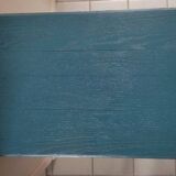 Console wooden side table restyled blue top