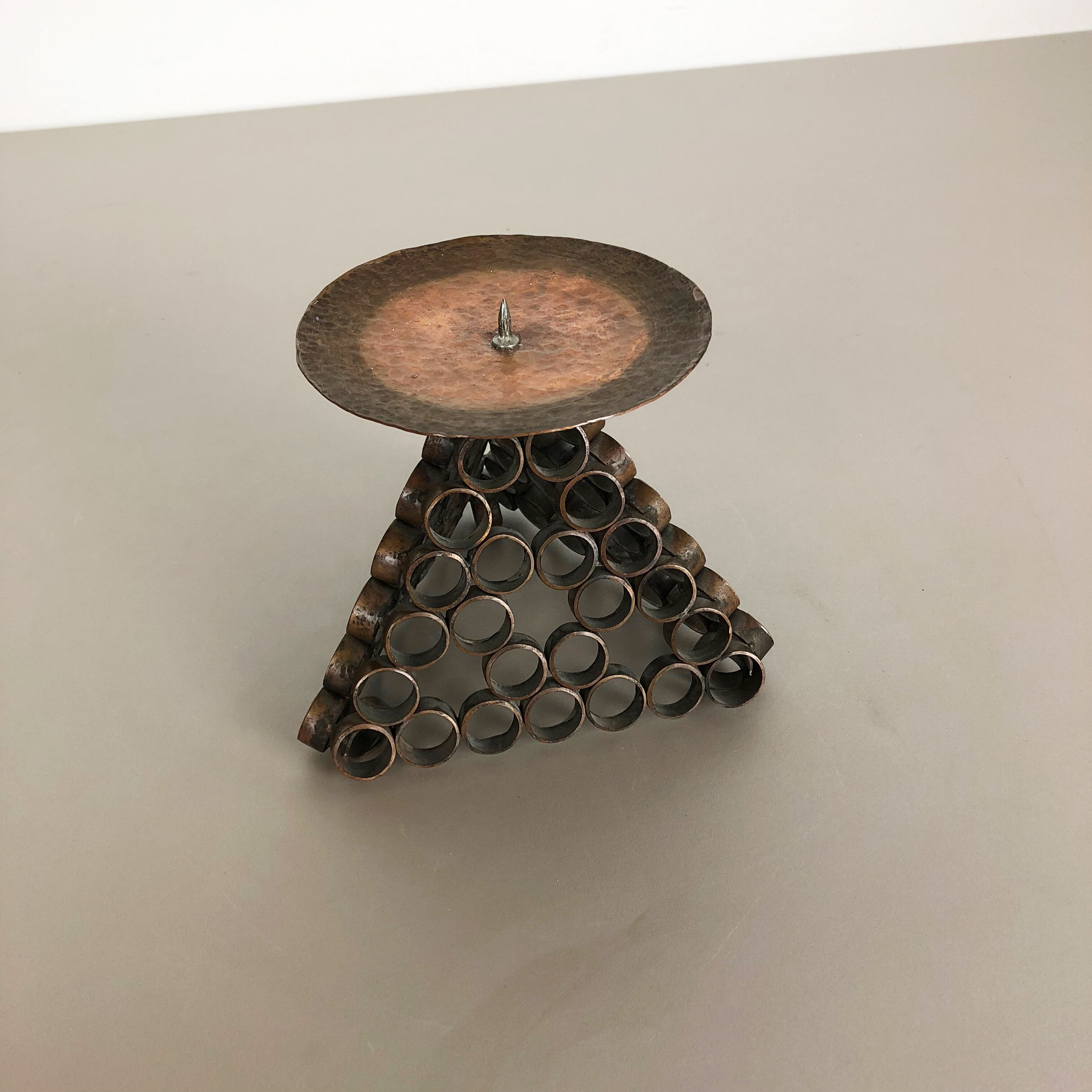 Modernist sculptural style brutalist copper candleholder, Austria 1950