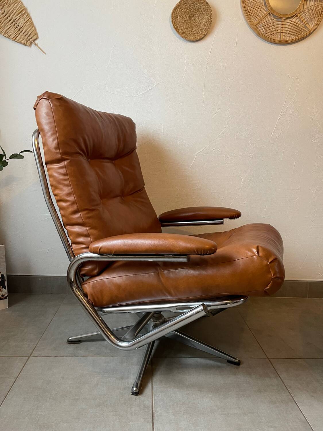 Vintage reclining lounge chair and footrest