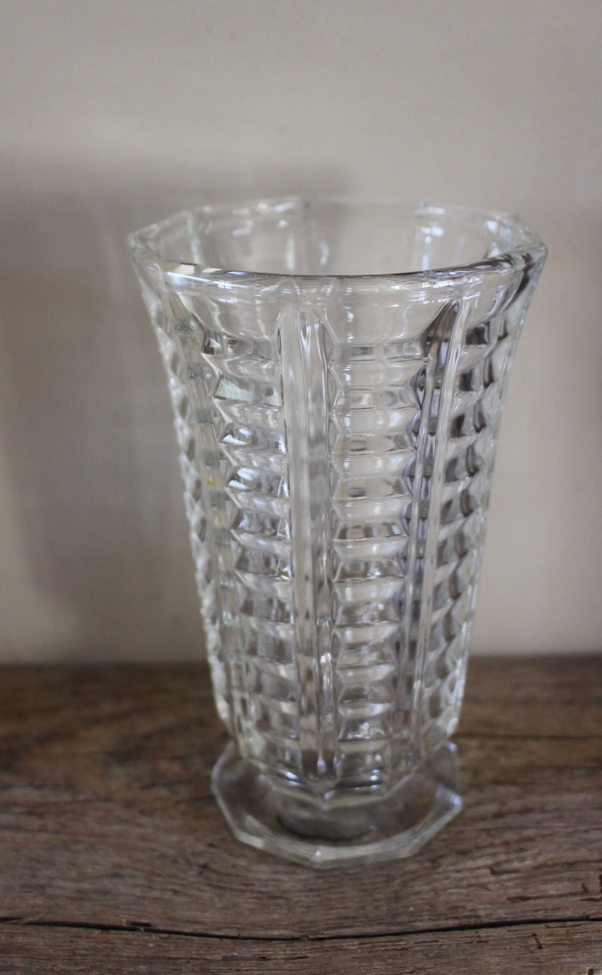 Vintage transparent cut glass pedestal vase