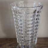 Vintage transparent cut glass pedestal vase