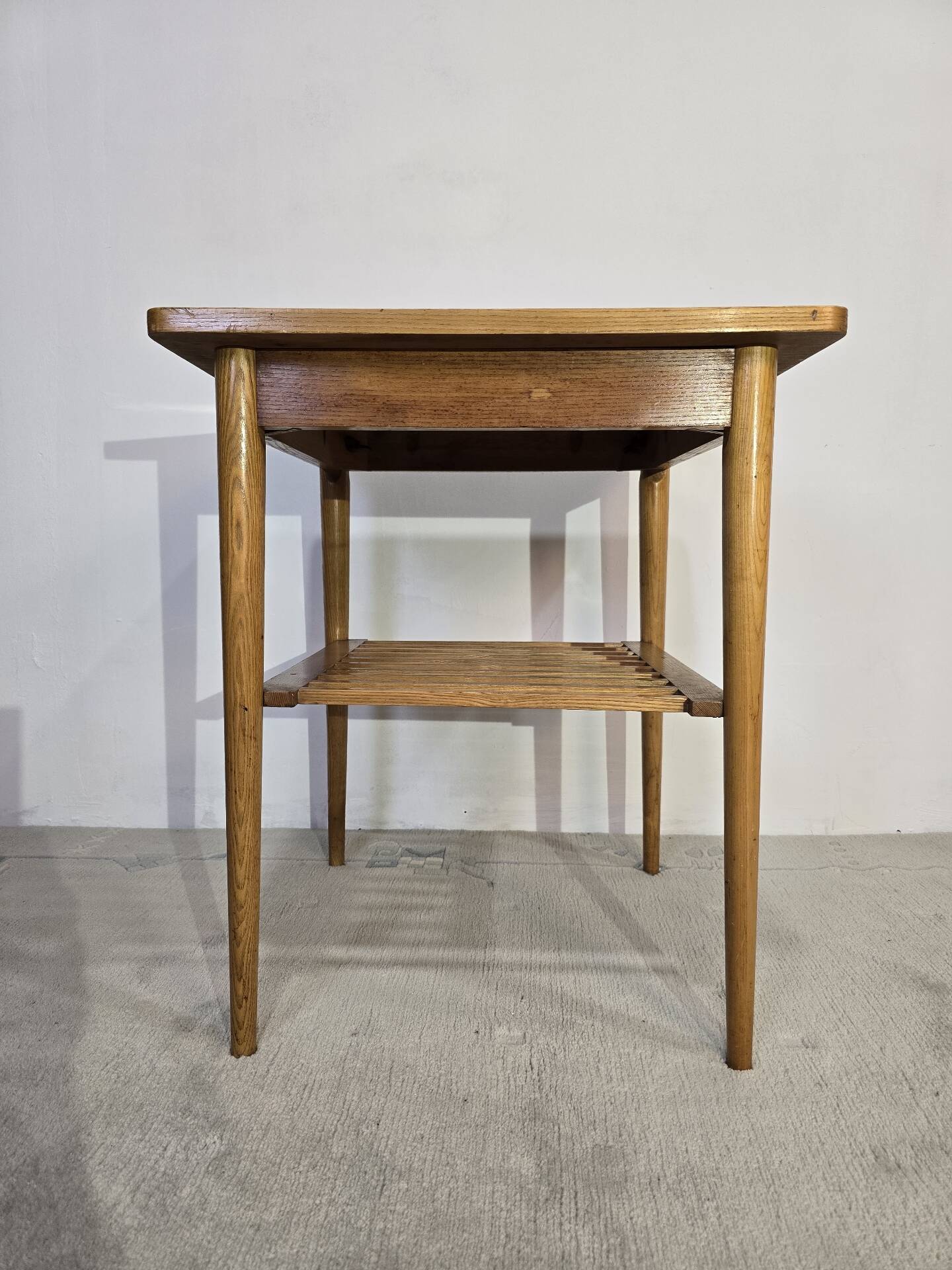 70s Hardwood Coffee Table with Slatted Shelf
