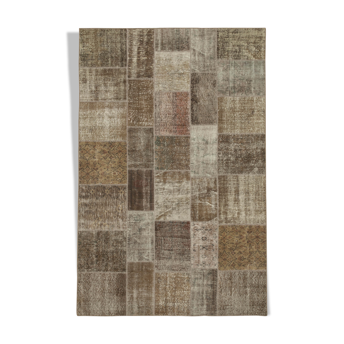 Handmade Anatolian Vintage 195 cm x 300 cm Brown Patchwork Carpet