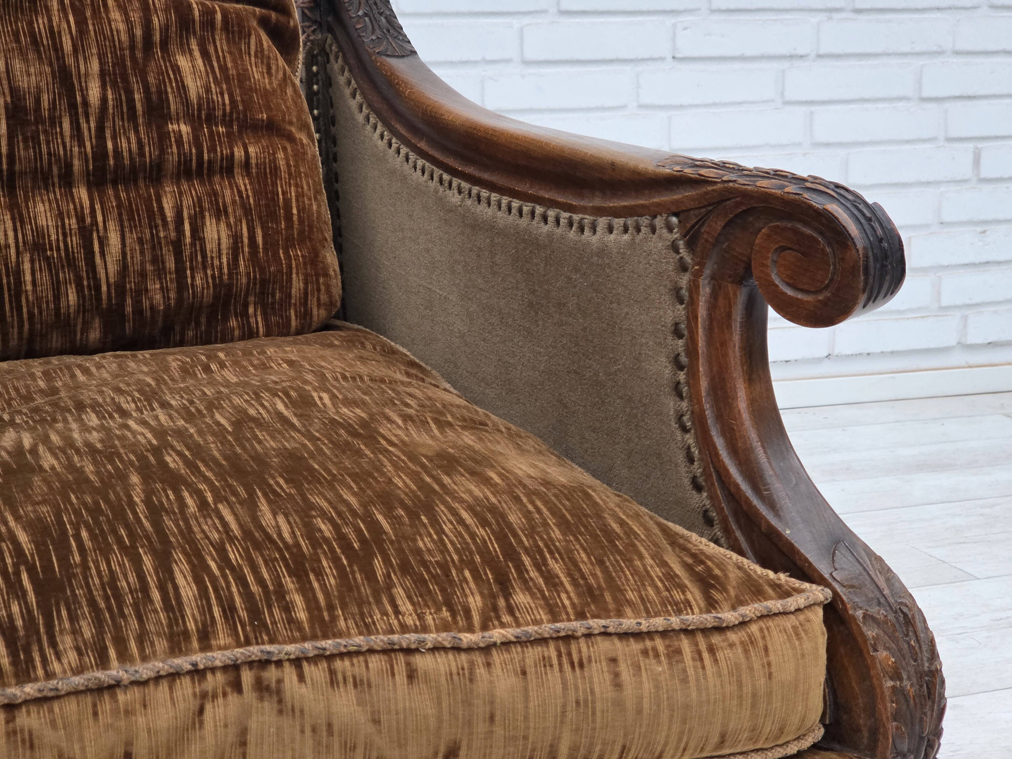 1930-35s, Danish 3-seater sofa, furniture velour, furniture mesh, ash wood.