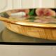 Vintage "orchid" tray in printed braided vegetable fiber & brass