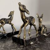 Art Deco bookends "Doe & Fawn" in black marble and gold metal