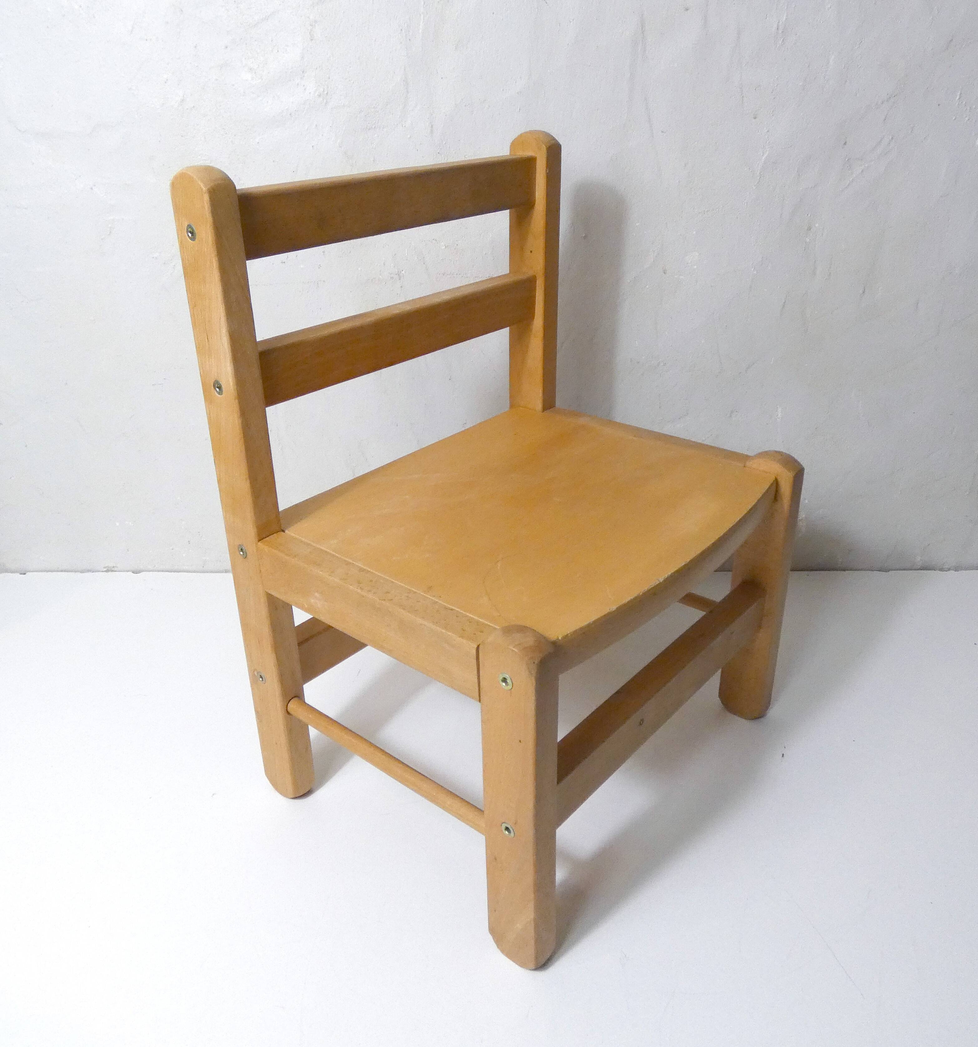 Small vintage combelle wooden chair for children
