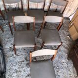 Series of 6 Scandinavian chairs in wood + gray skai, 70s vintage #a572