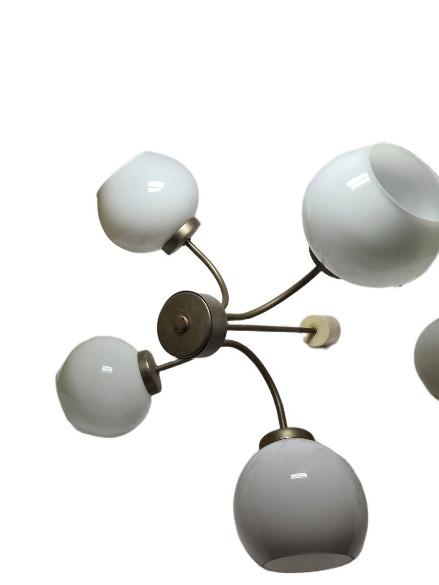 Postmodern brass and glass chandelier, Poland, 1970s