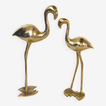 Couple de flamants roses en laiton